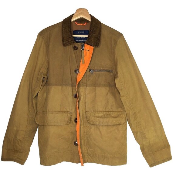 American Eagle Utility Jacket Men S P Chore Barn Coat Tan Corduroy Full Zip Vtg